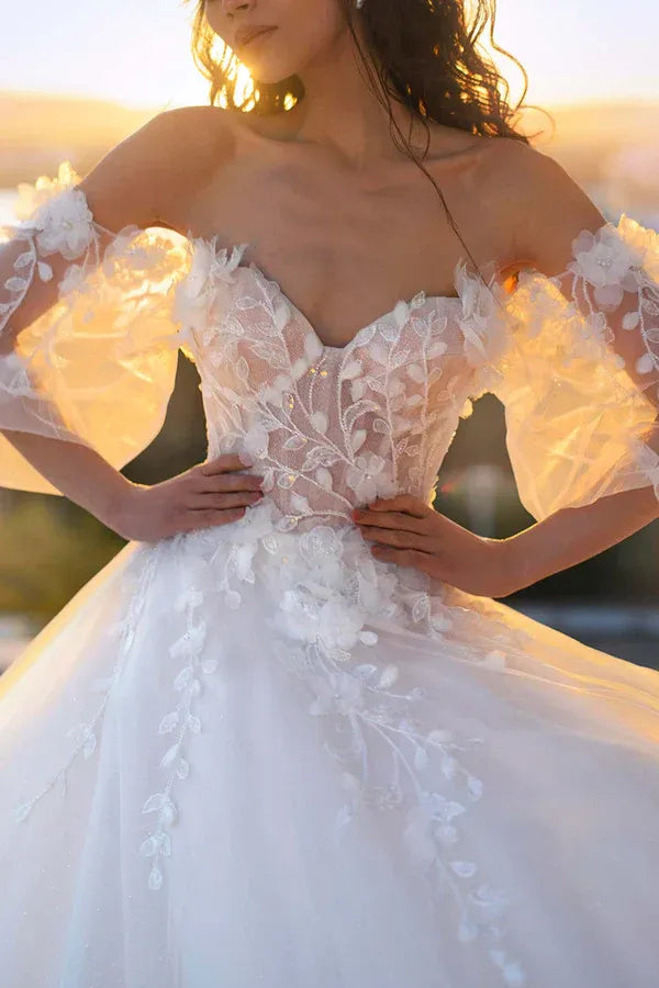 Divine Off-the-Shoulder Sweetheart A-Line Floor-Length Wedding Dress