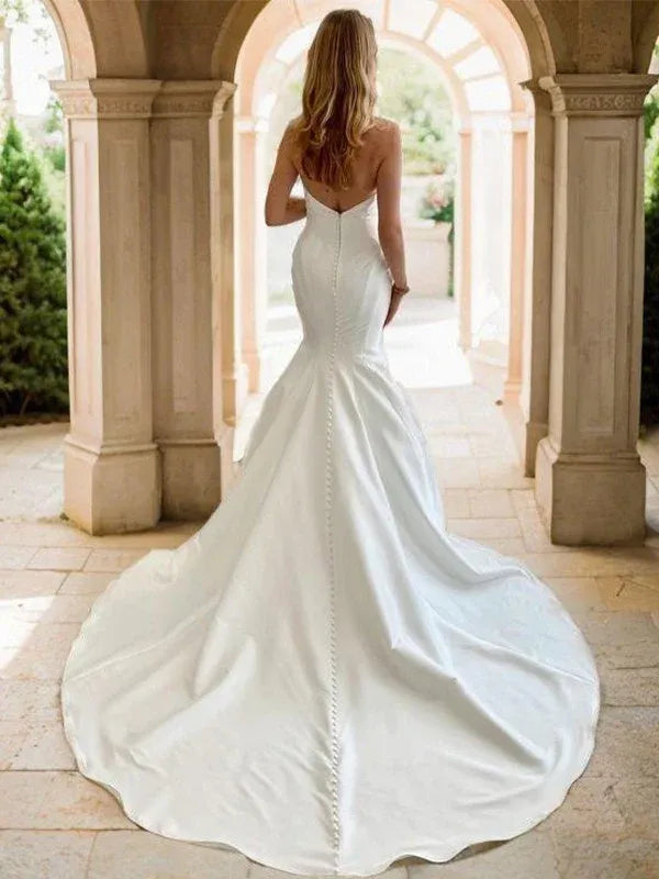Draped Strapless Sweetheart Gloss Satin Mermaid Floor-Length Wedding Dress