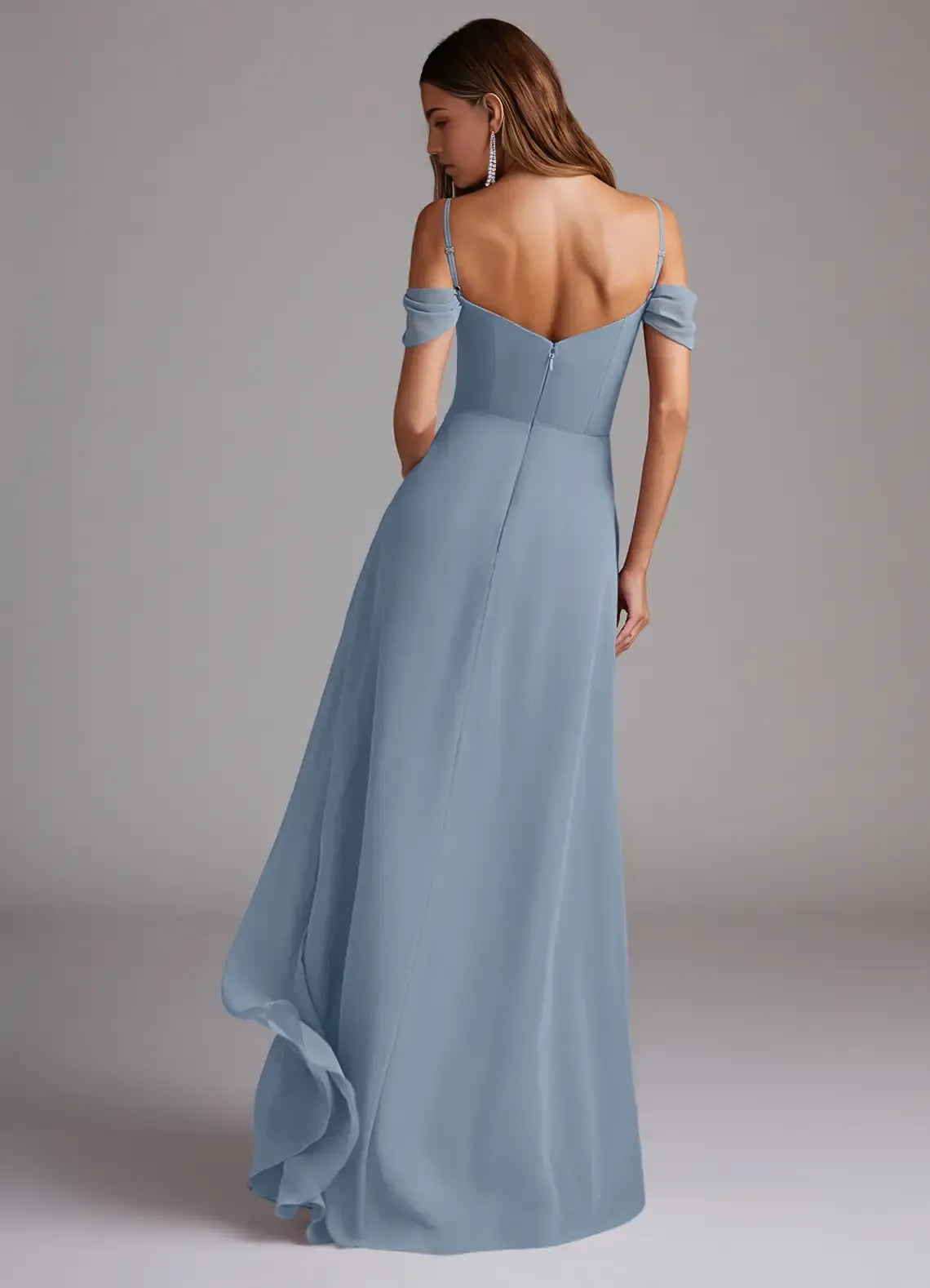Dusty Blue A-Line Sweetheart Off-The-Shoulder Low-Back Maxi Bridesmaid Dress