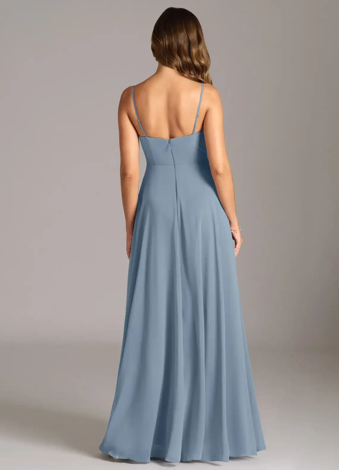 Dusty Blue A-Line V-Neck Spaghetti Strap Low-Back Maxi Bridesmaid Dress