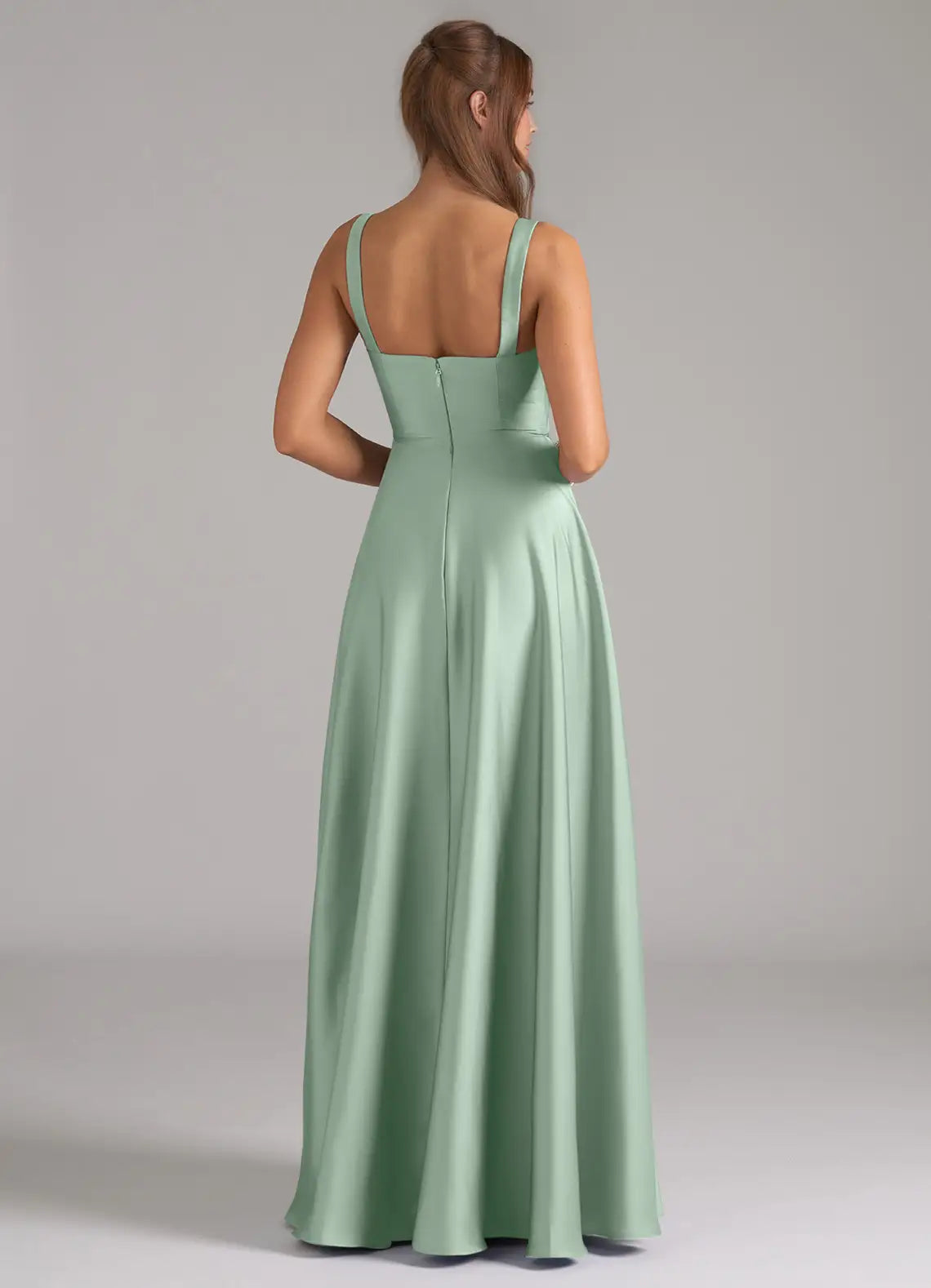 Dusty Sage Square Cowl Spaghetti Strap Pocket A-Line Satin Maxi Bridesmaid Dress
