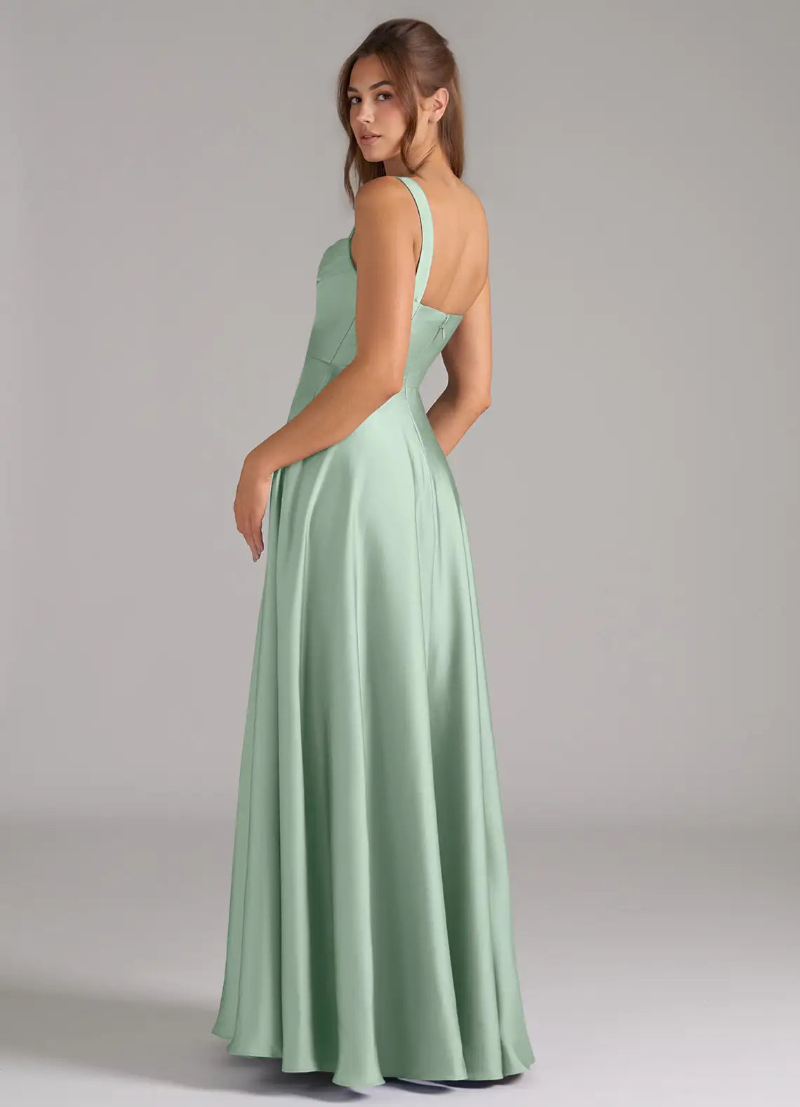 Dusty Sage Square Cowl Spaghetti Strap Pocket A-Line Satin Maxi Bridesmaid Dress