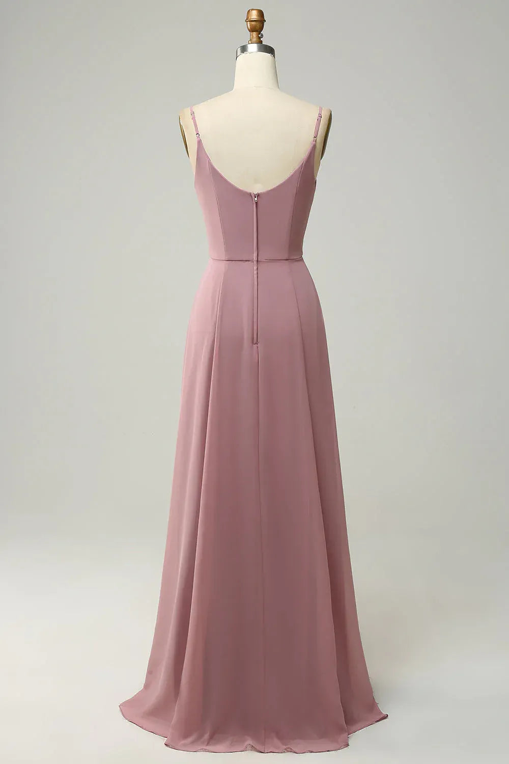 Dusty‑Mauve Chiffon Spaghetti‑Strap Cowl‑Neck A‑Line Bridesmaid Dresses