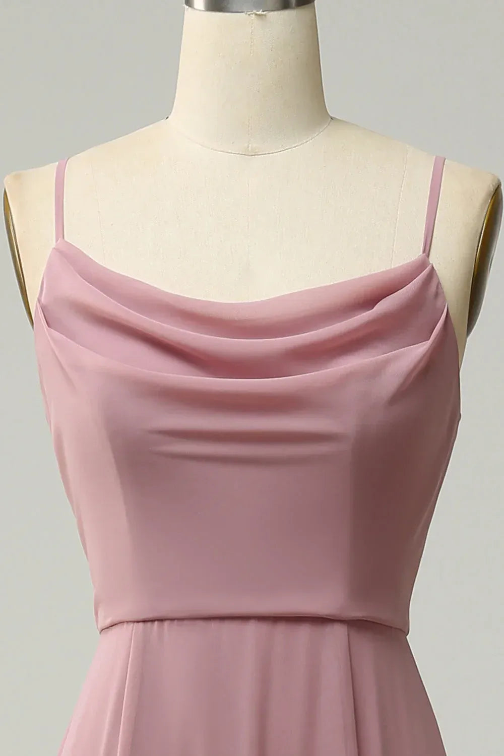 Dusty‑Mauve Chiffon Spaghetti‑Strap Cowl‑Neck A‑Line Bridesmaid Dresses