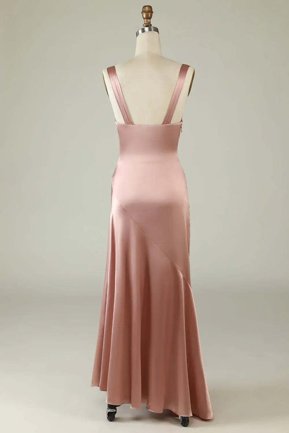 Dusty‑Rose Satin Knotted‑Strap Diagonal‑Seam High‑Slit Mermaid Bridesmaid Dresses