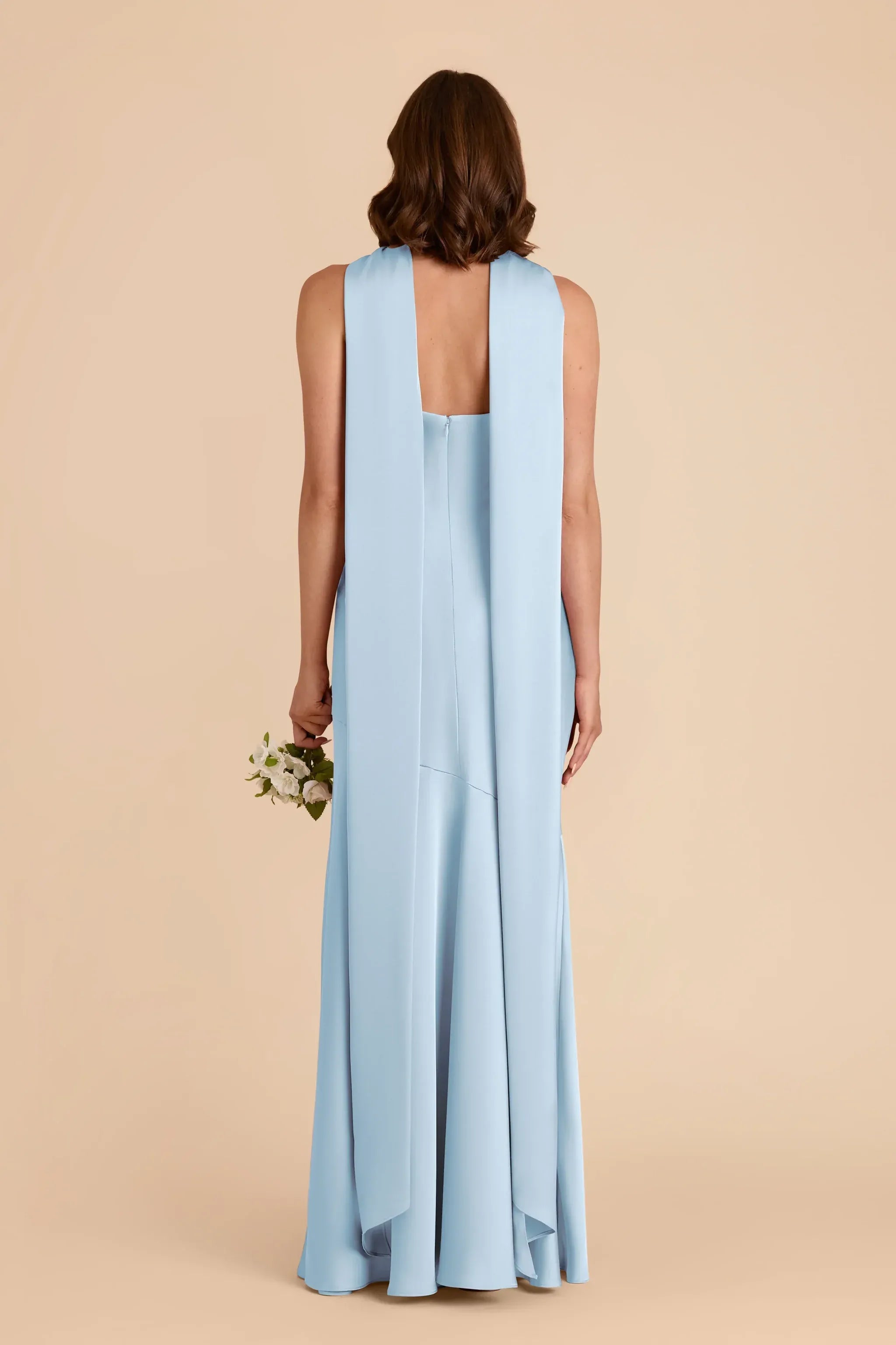 Dusty‑Sky‑Blue Satin Halter‑Neck Drape‑Back High‑Slit Mermaid Bridesmaid Dresses