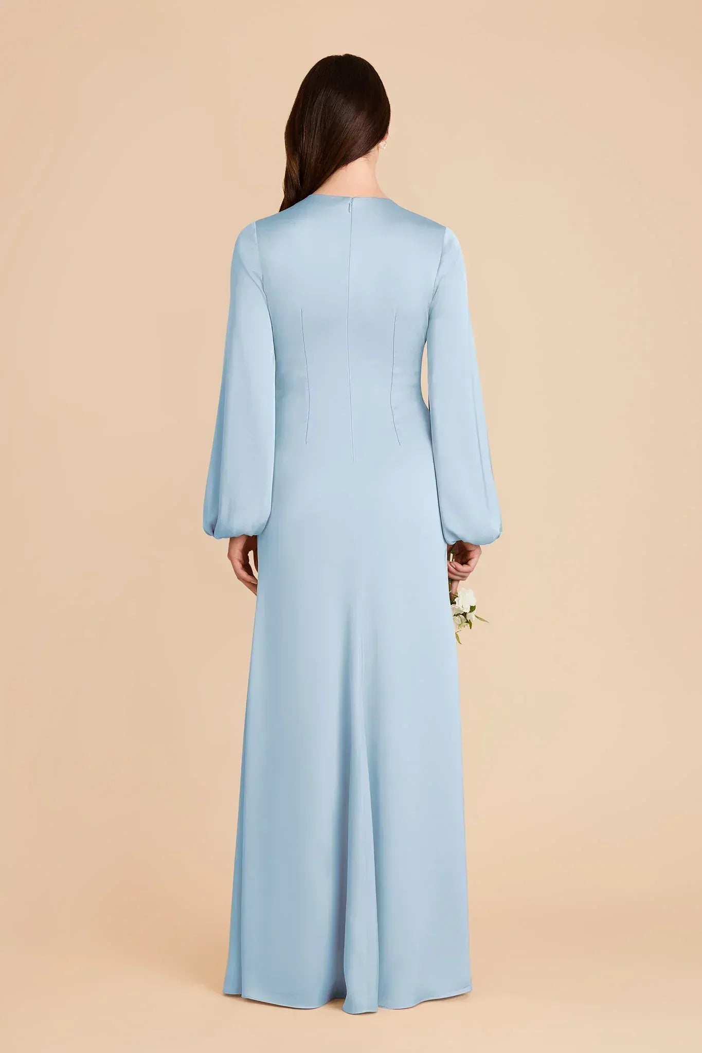 Elegant Sheath V-Neck Bishop Sleeve Closed Back Maxi Wedding Bridesmaid Dress