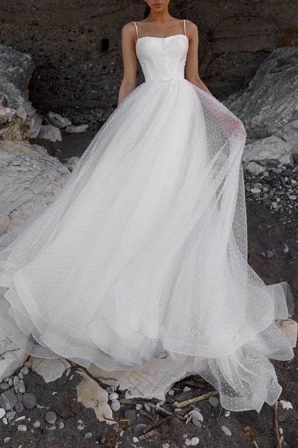 Effortless Sweetheart Spaghetti-Strap A-Line Floor-Length Wedding Dress