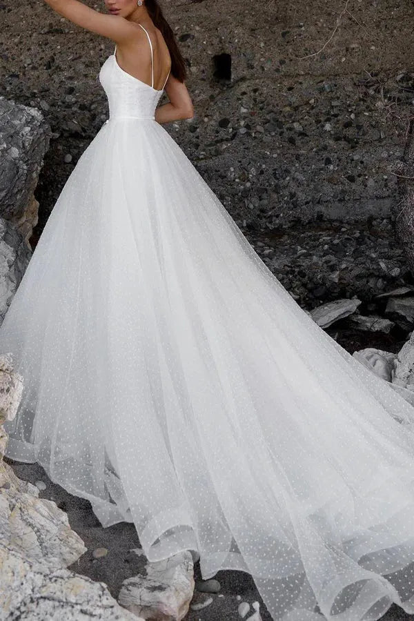 Effortless Sweetheart Spaghetti-Strap A-Line Floor-Length Wedding Dress
