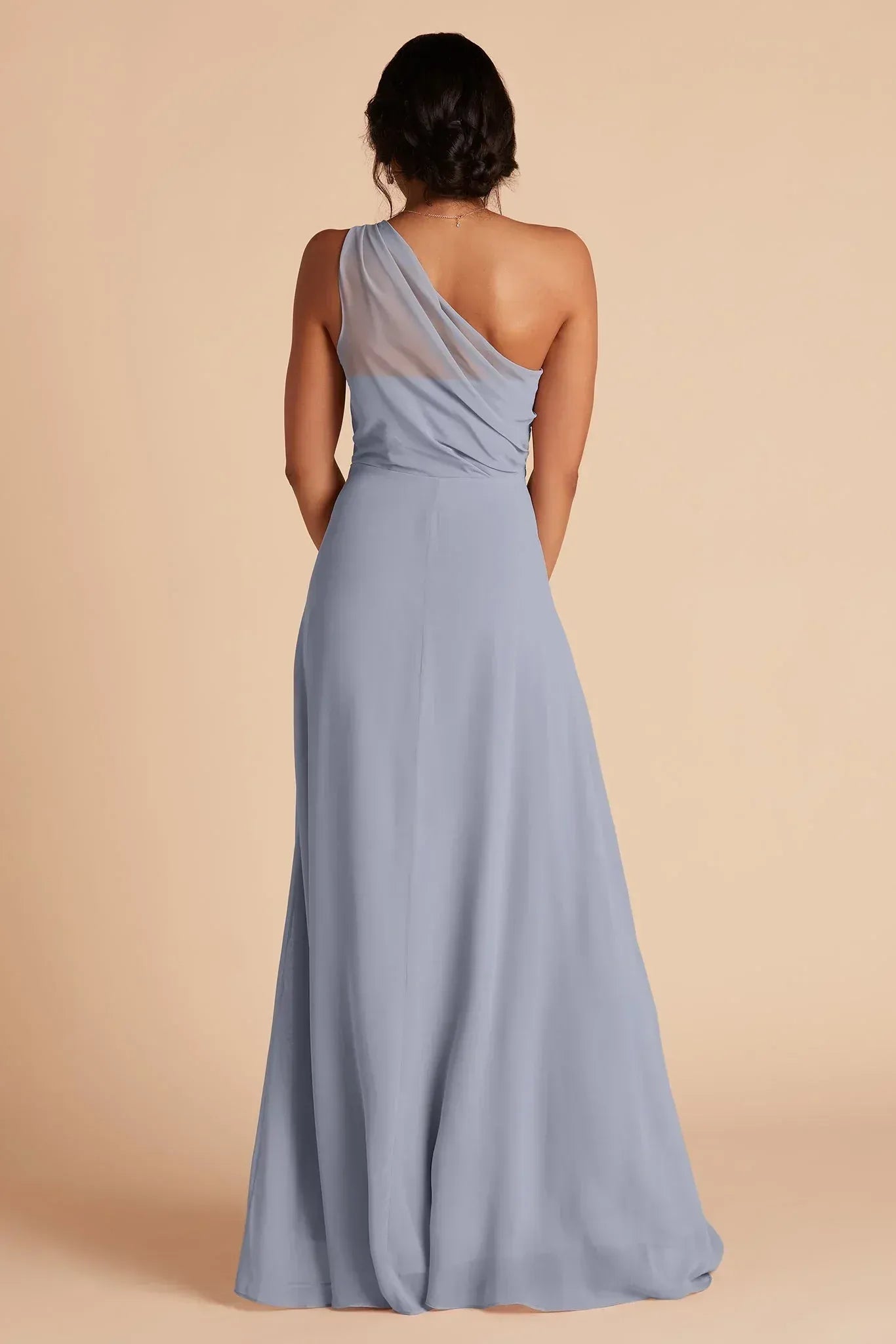 Elegant A Line One Shoulder Sleeveless Sheer Back Floor Length Wedding Bridesmaid Dress