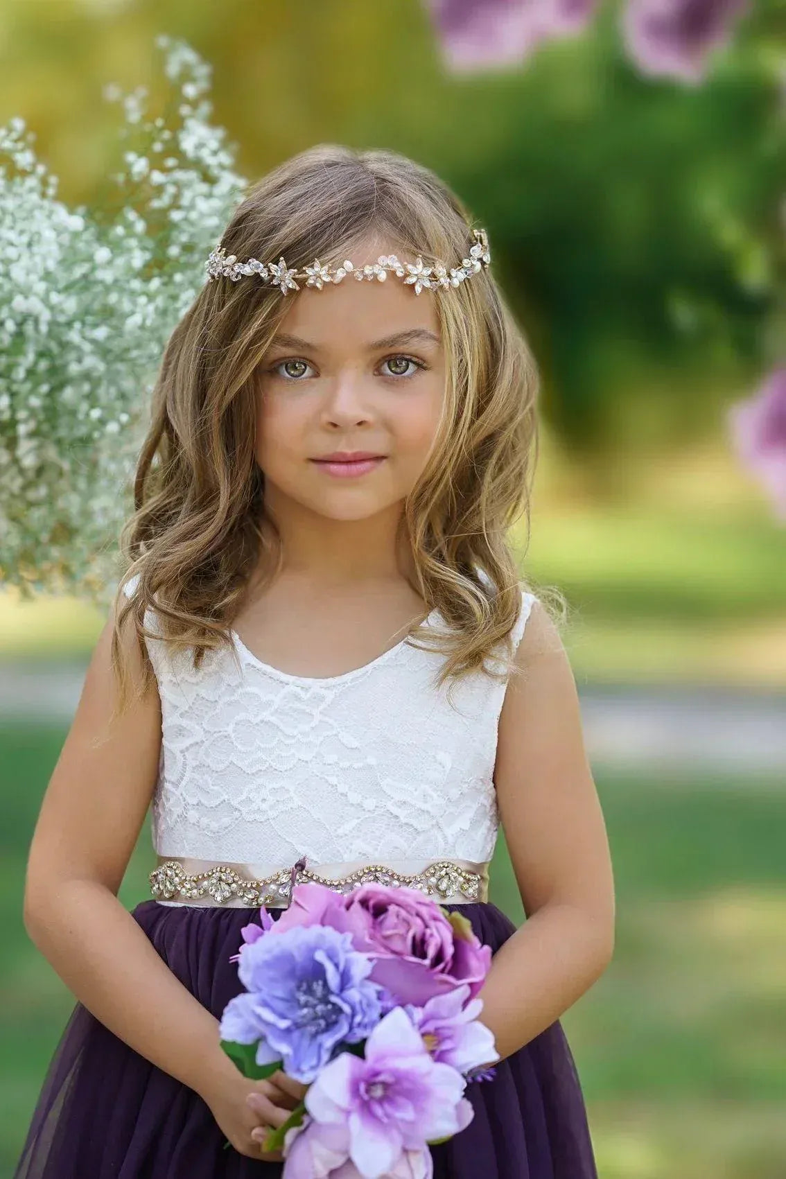 Elegant A-Line Round Neck Sleeveless V-Back Tea-Length Outdoor Flower Girl Dress