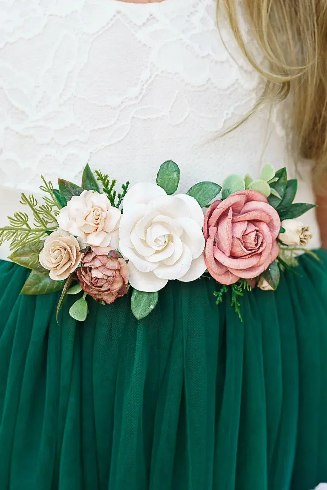 Elegant A-Line Round Neck Sleeveless Waist Floral Floor-Length Outdoor Flower Girl Dress