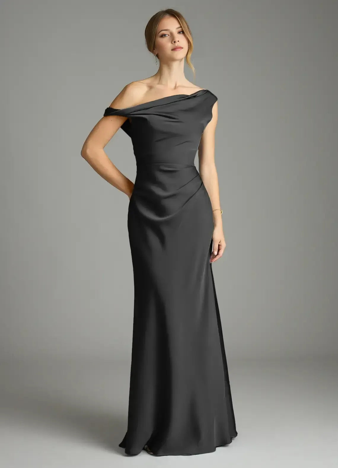 Elegant Black Mermaid Asymmetrical One-Shoulder Open-Back Maxi Bridesmaid Dress