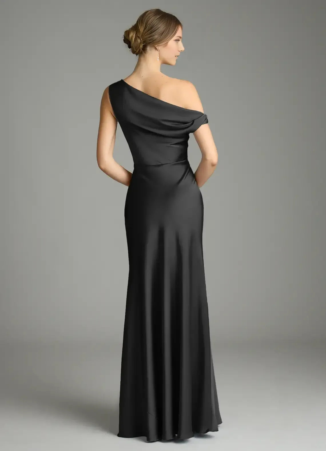 Elegant Black Mermaid Asymmetrical One-Shoulder Open-Back Maxi Bridesmaid Dress