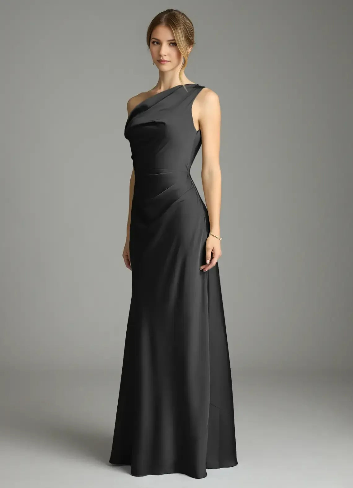 Elegant Black Mermaid Asymmetrical One-Shoulder Open-Back Maxi Bridesmaid Dress