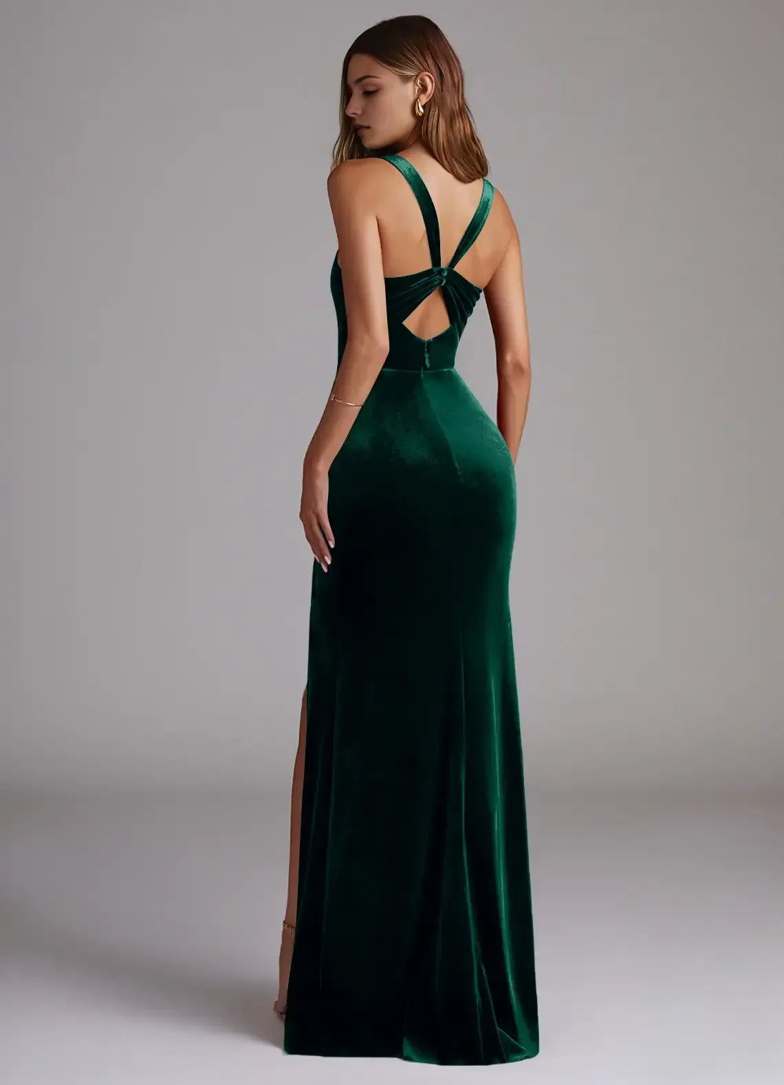 Elegant Emerald Green Mermaid Square-Neck Crisscross-Back Slit Maxi Bridesmaid Dress