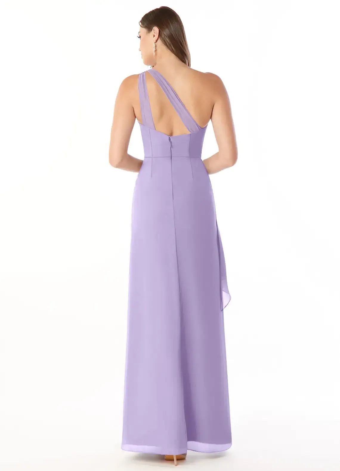 Elegant Lavender A-Line One-Shoulder Sleeveless Cutout-Back Slit Maxi Bridesmaid Dress