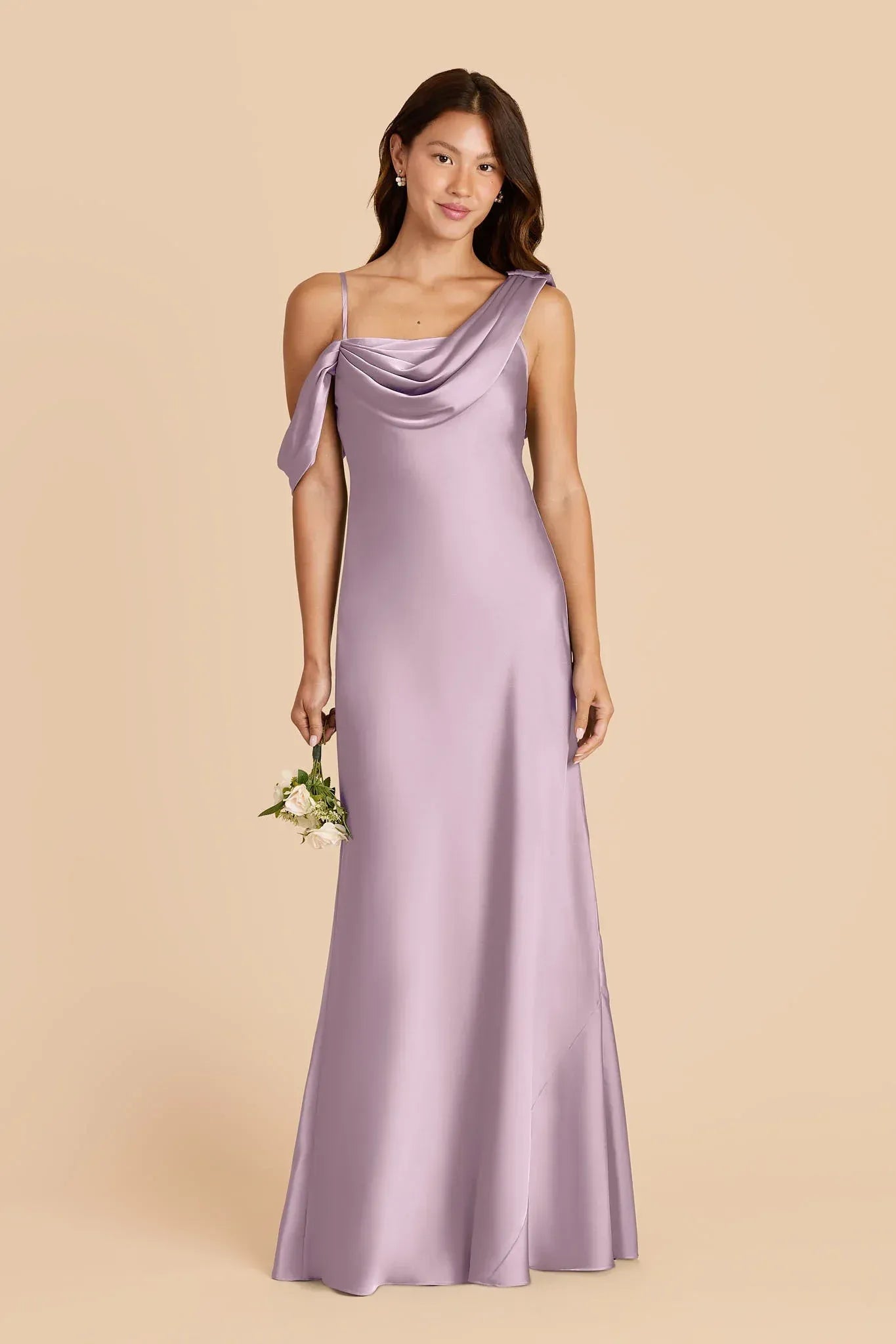 Elegant Mermaid Asymmetric Neck Spaghetti Strap Low Back Floor-Length Bridesmaid Dress