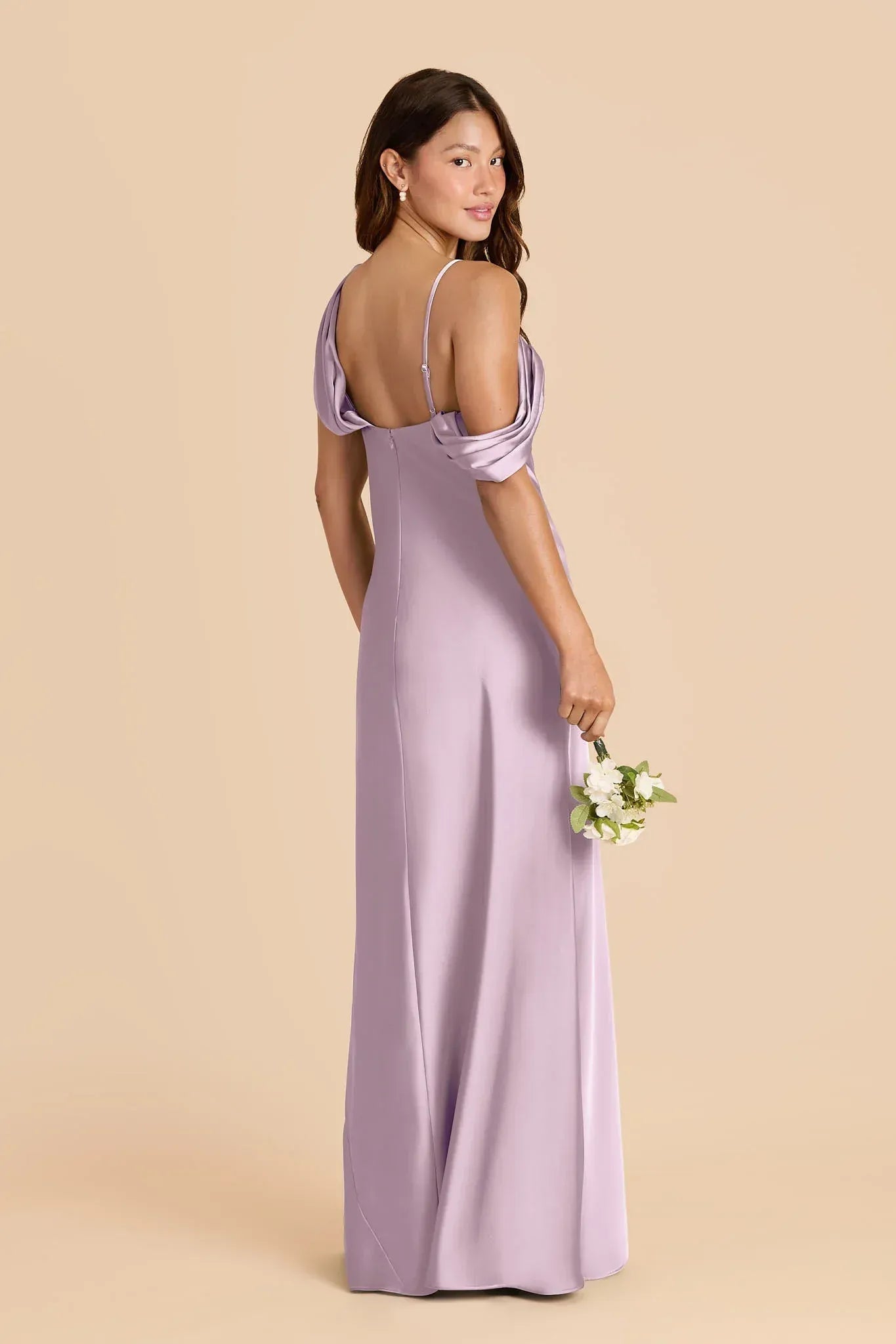 Elegant Mermaid Asymmetric Neck Spaghetti Strap Low Back Floor-Length Bridesmaid Dress