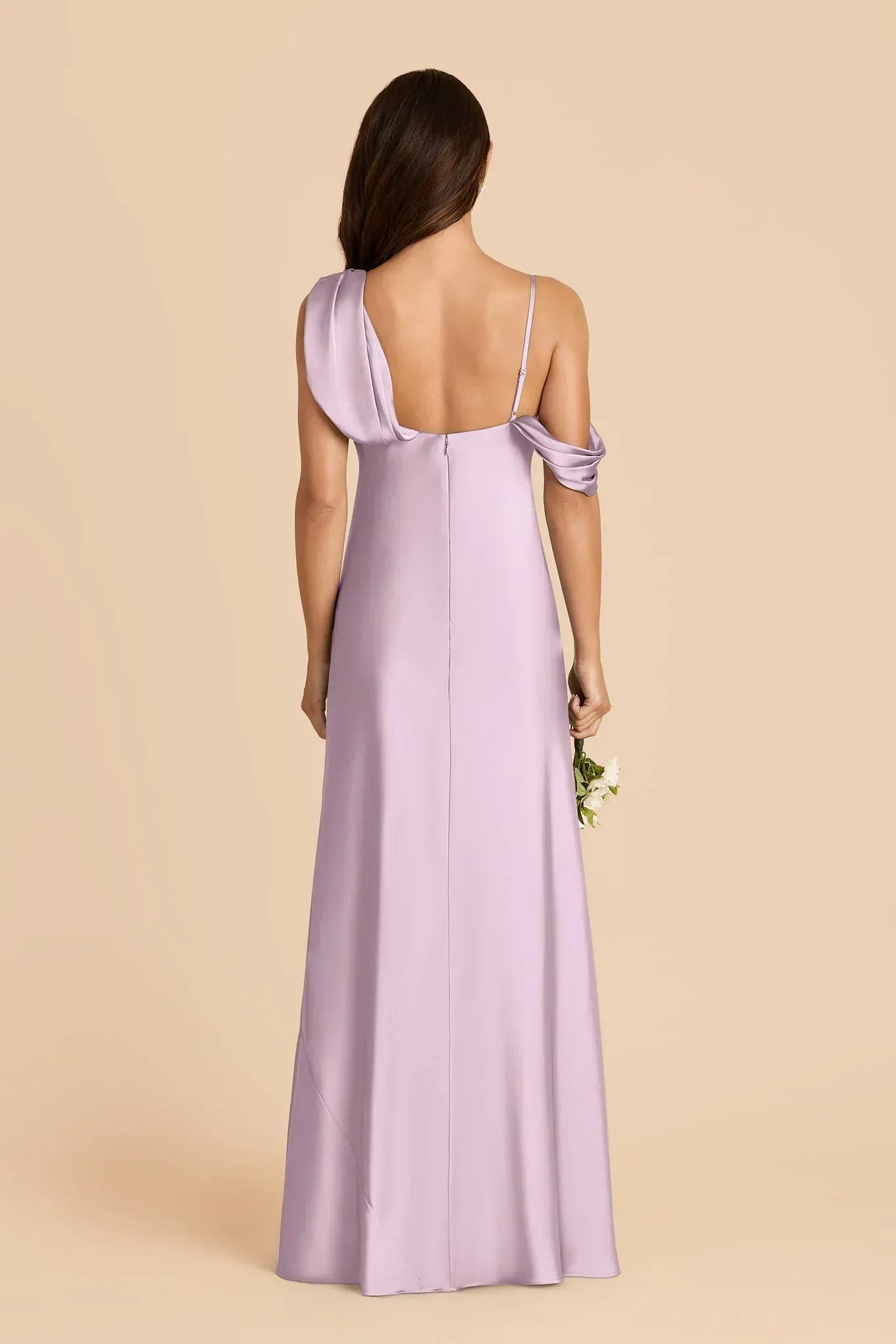 Elegant Mermaid Asymmetric Neck Spaghetti Strap Low Back Floor-Length Bridesmaid Dress