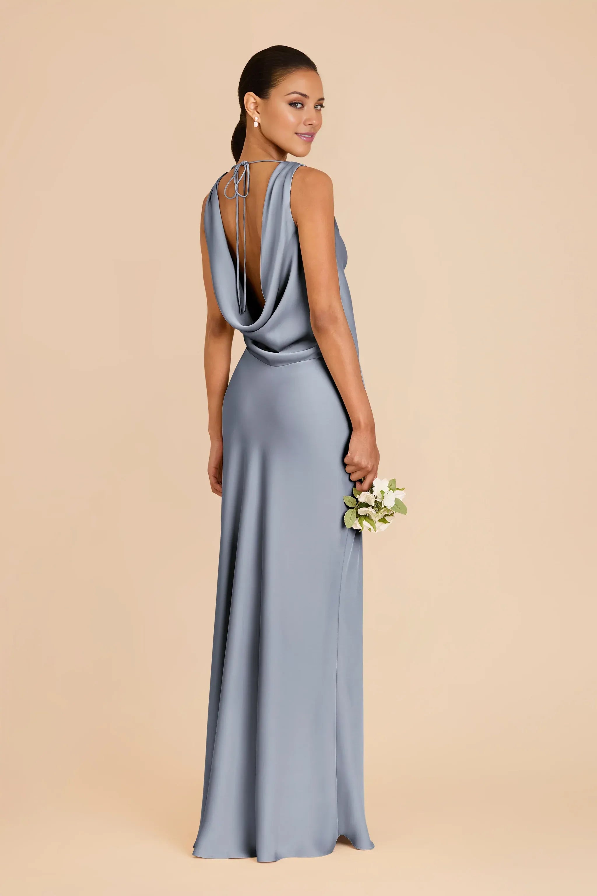 Elegant Mermaid Cowl Neck Sleeveless Cowl Tie Back Floor Length Wedding Bridesmaid Dress