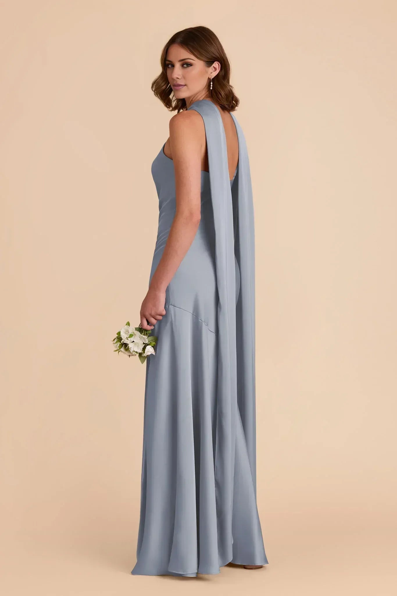 Elegant Mermaid Halter Neck Sleeveless Cape Back Maxi Wedding Bridesmaid Dress
