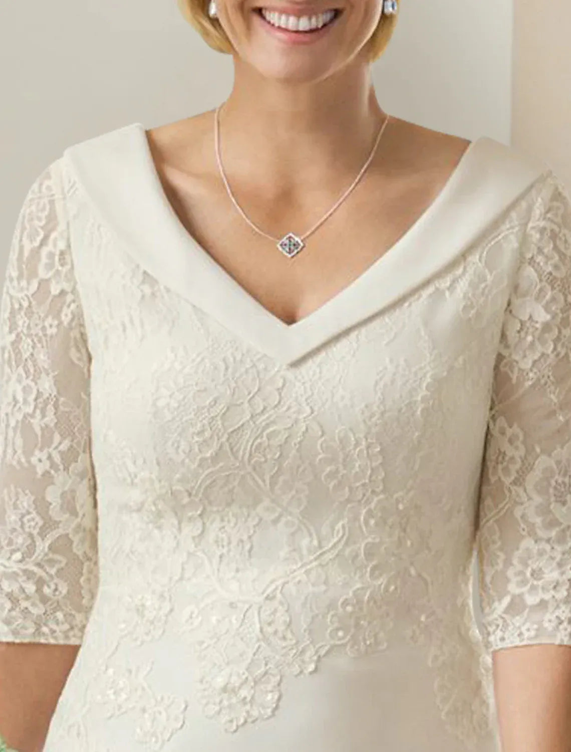 Elegant Mermaid Lapel V Three Quarter Plain Back Floor Mother Dress