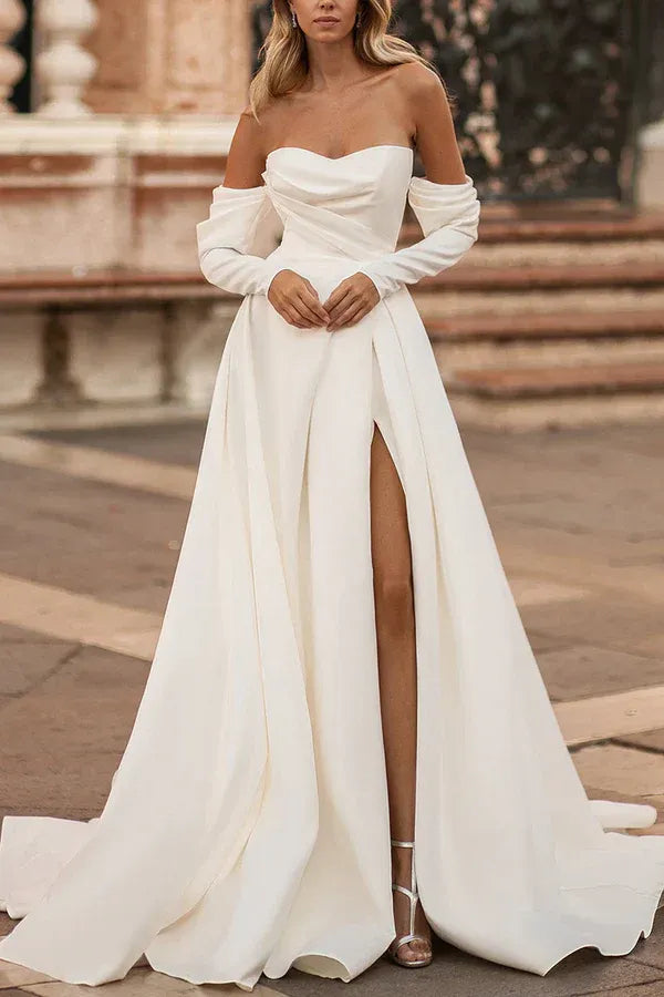 Elegant Strapless Off-the-Shoulder A-Line Floor-Length Wedding Dress