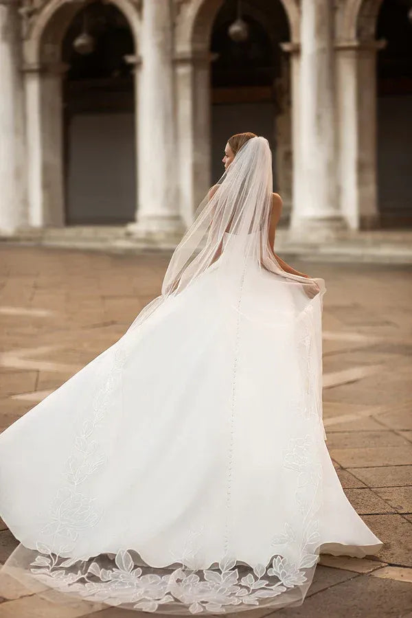 Elegant Strapless Off-the-Shoulder A-Line Floor-Length Wedding Dress