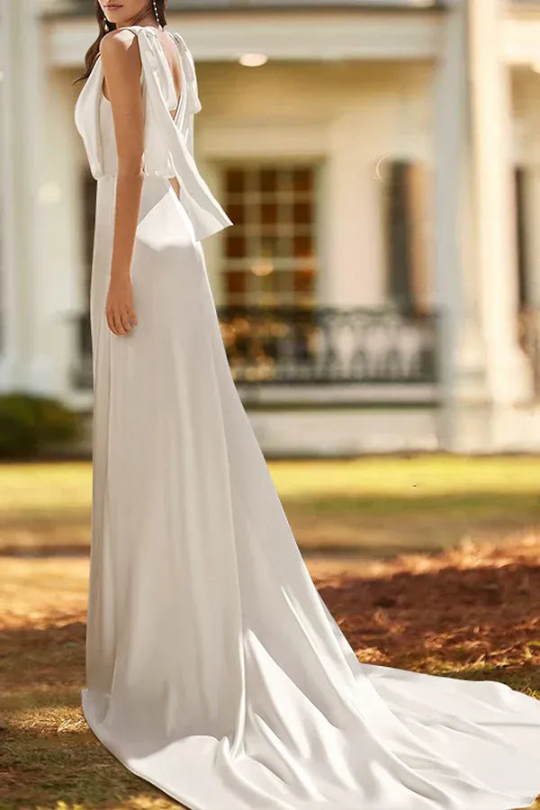 Elegant V-Neck Sleeveless Mermaid Floor-Length Wedding Dress