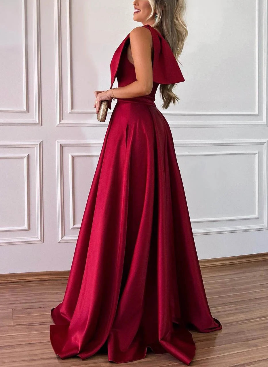 Elegant A Line One Shoulde Sleeveless Bow knot Floor-Length Bridesmaid Dress