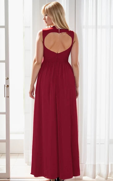 Elegant Burgundy A-Line Wide Strap Maxi Plus Size Bridesmaid Dress Simple Casual Ruched Guest Dress