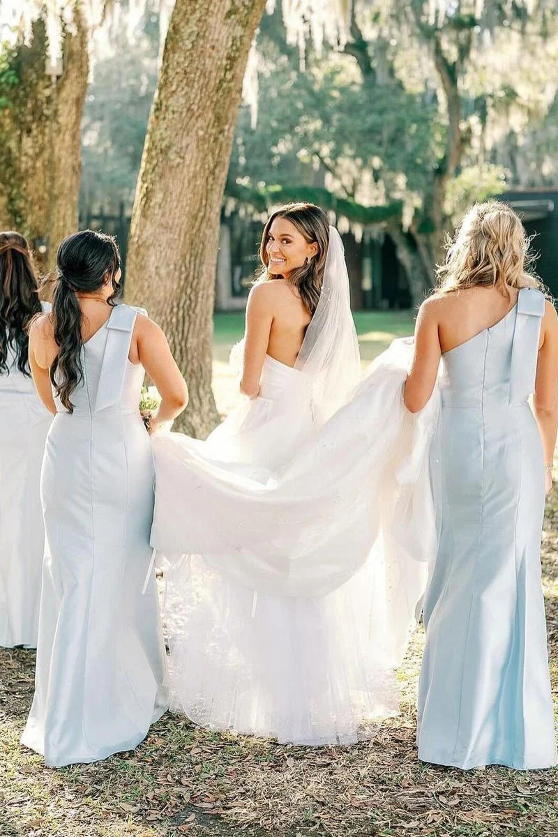 Elegant Sheath One Shoulde Sleeveless Zipper Up Floor-Length Bridesmaid Dress