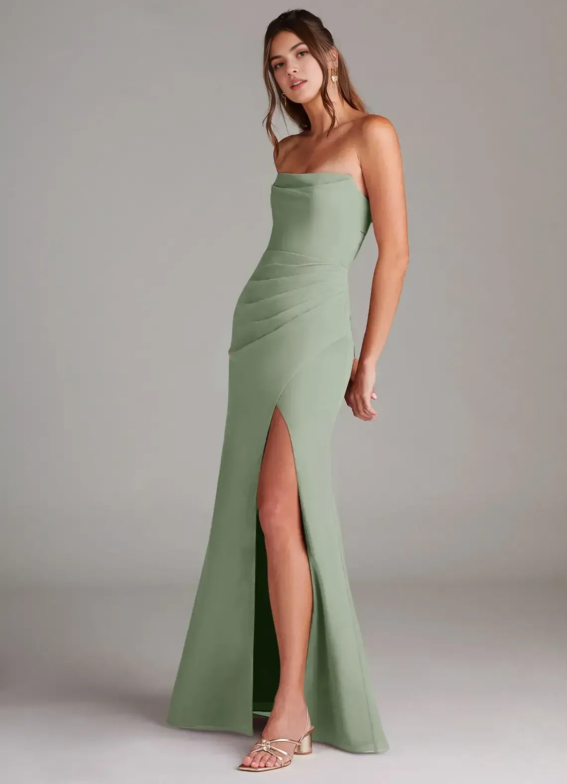 Elegant Mermaid Strapless Cowl‑Neck Keyhole‑Back Floor‑Length Wedding Bridesmaid Dress
