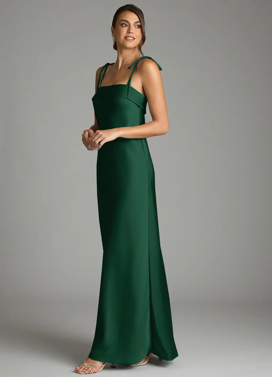 Emerald Thin Tie Strap Straight Mermaid Satin Maxi Bridesmaid Dress