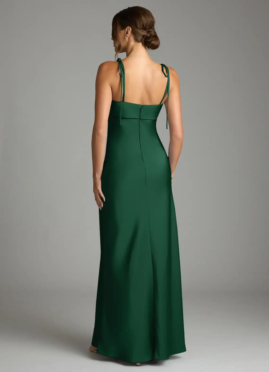 Emerald Thin Tie Strap Straight Mermaid Satin Maxi Bridesmaid Dress