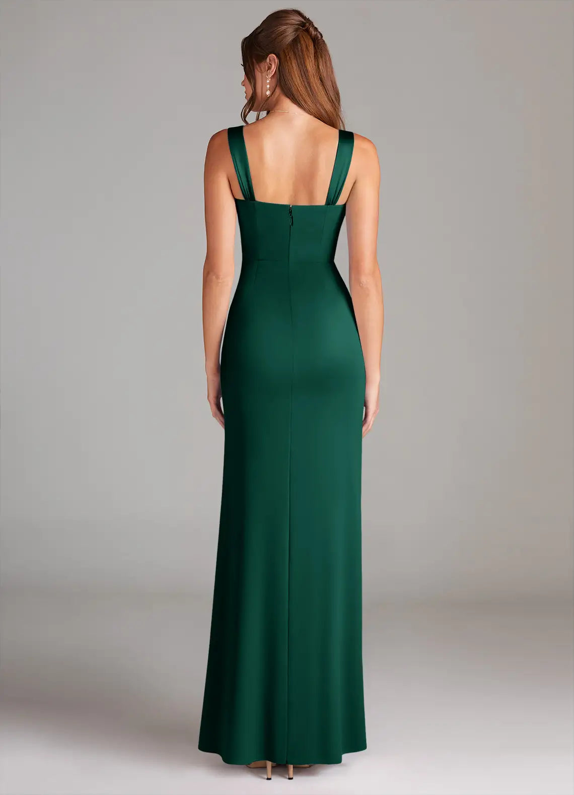 Emerald Wide Pleat Strap Sweetheart Mermaid Satin Maxi Bridesmaid Dress