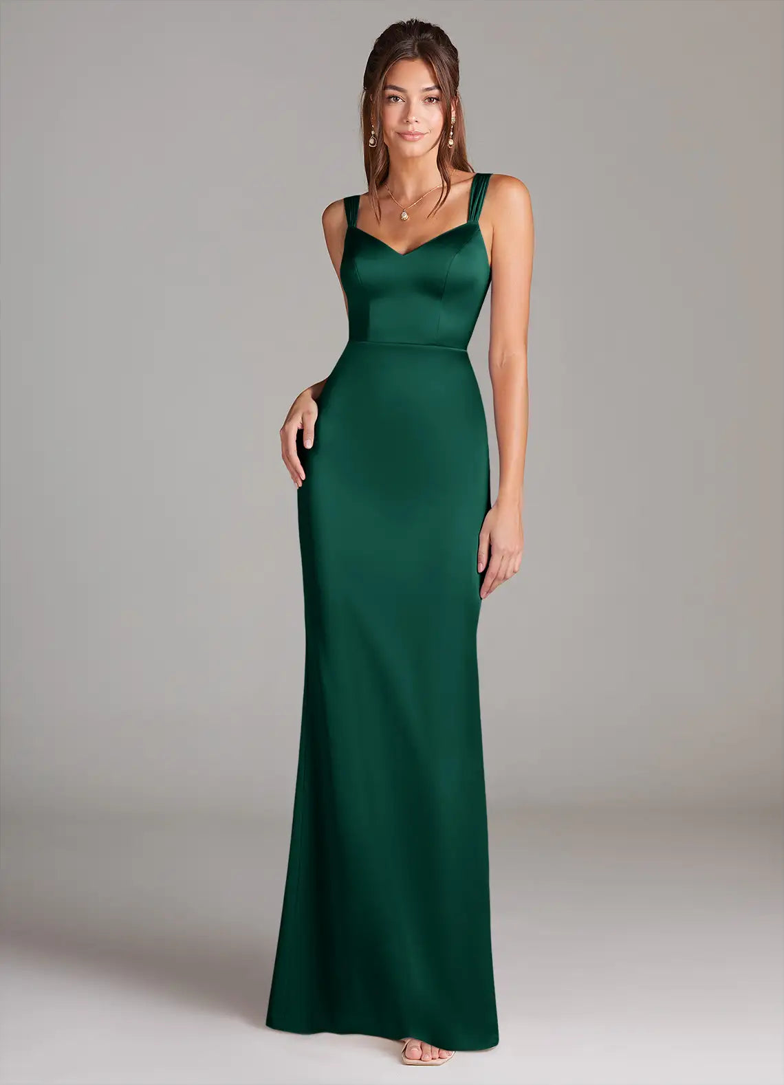 Emerald Wide Pleat Strap Sweetheart Mermaid Satin Maxi Bridesmaid Dress