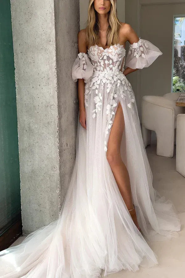 Enchanting Off-the-Shoulder Sweetheart A-Line Floor-Length Wedding Dress