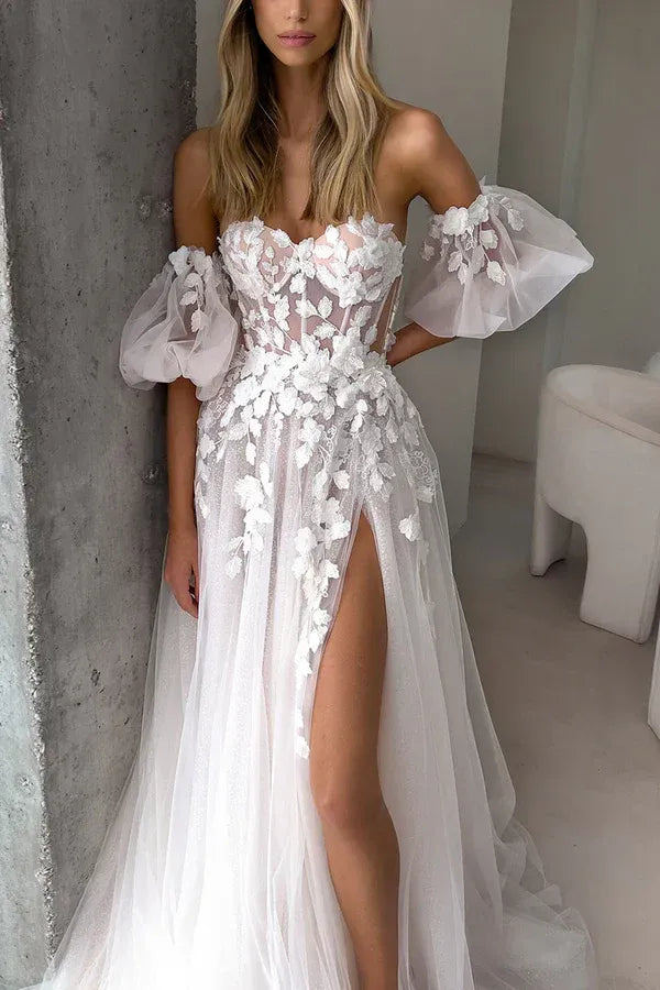 Enchanting Off-the-Shoulder Sweetheart A-Line Floor-Length Wedding Dress