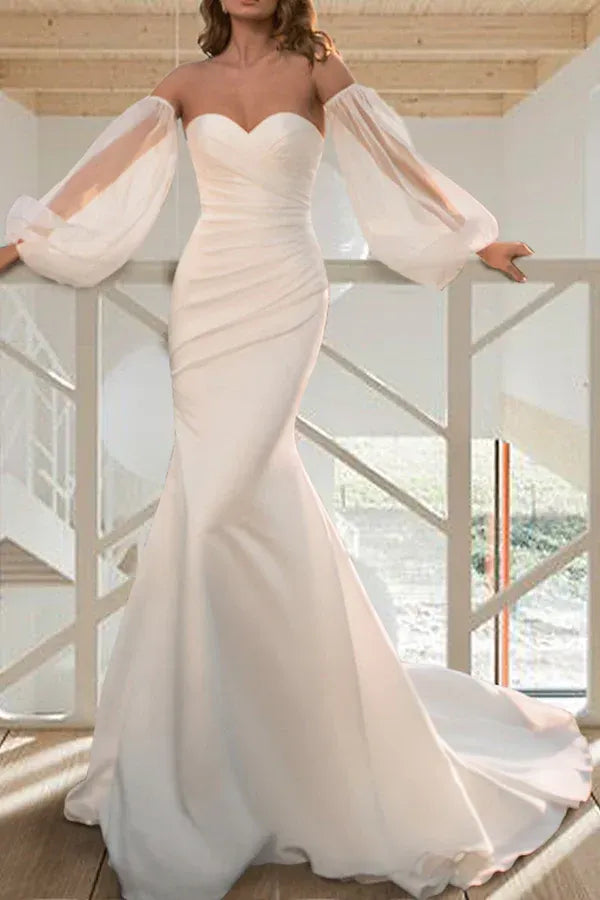 Enchanting Off-the-Shoulder Sweetheart Mermaid Floor-Length Wedding Dress