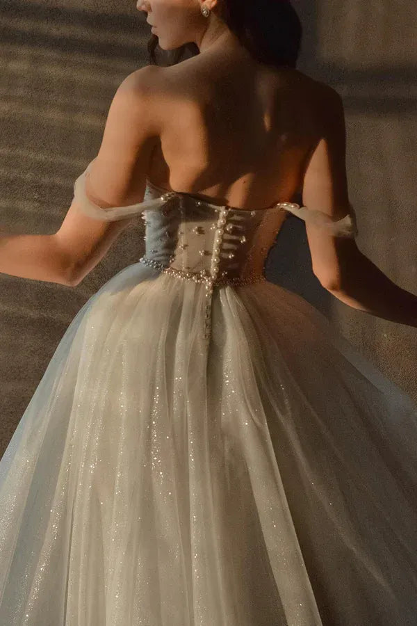 Ethereal Off-the-Shoulder Sweetheart A-Line Floor-Length Wedding Dress