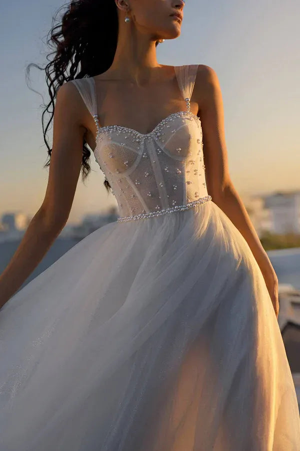 Ethereal Off-the-Shoulder Sweetheart A-Line Floor-Length Wedding Dress