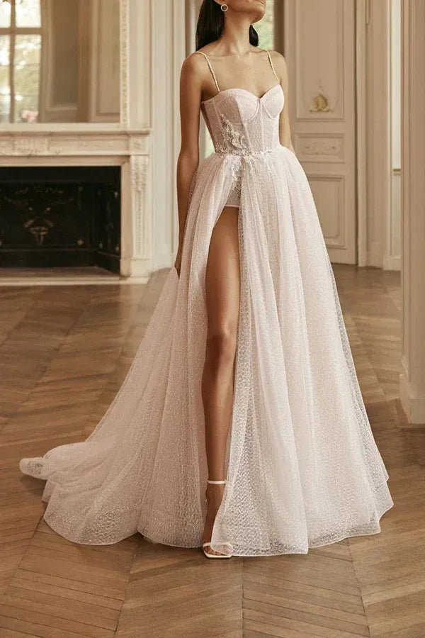Ethereal Sweetheart Spaghetti-Strap A-Line Floor-Length Wedding Dress