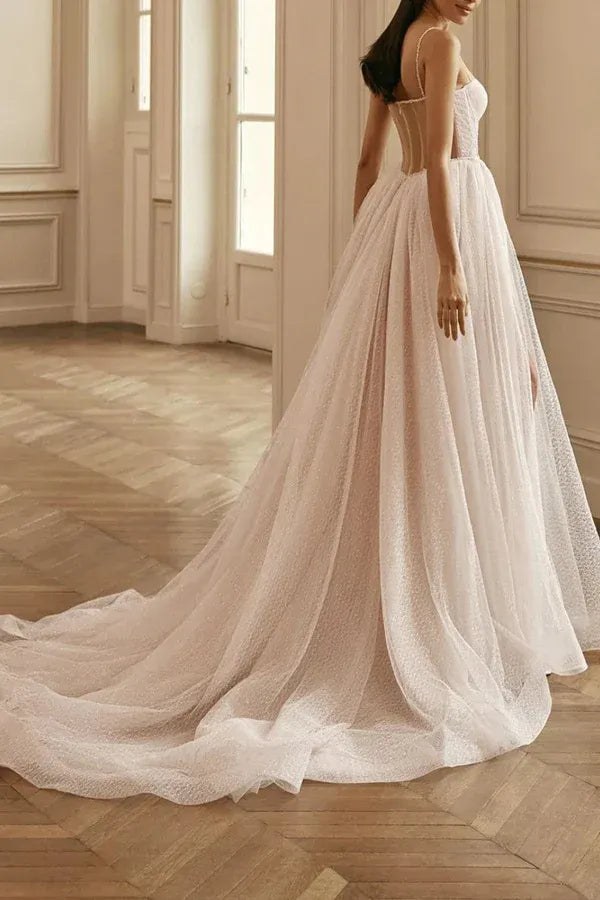 Ethereal Sweetheart Spaghetti-Strap A-Line Floor-Length Wedding Dress