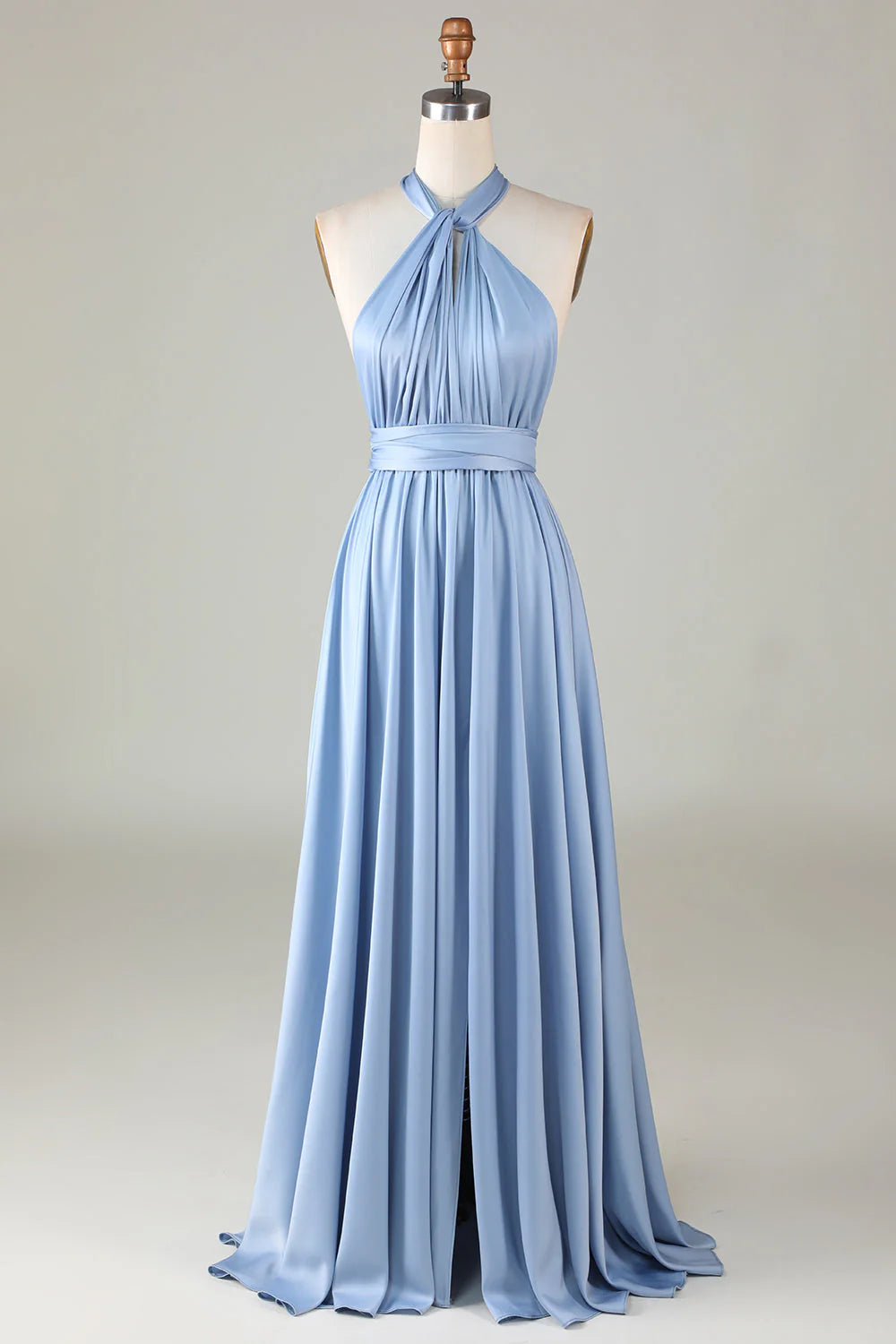 Fashion A-Line Convertible Neck Sleeveless Backless Floor-Length Bridesmaid Dress