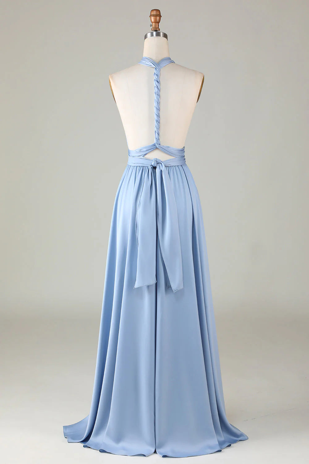 Fashion A-Line Convertible Neck Sleeveless Backless Floor-Length Bridesmaid Dress
