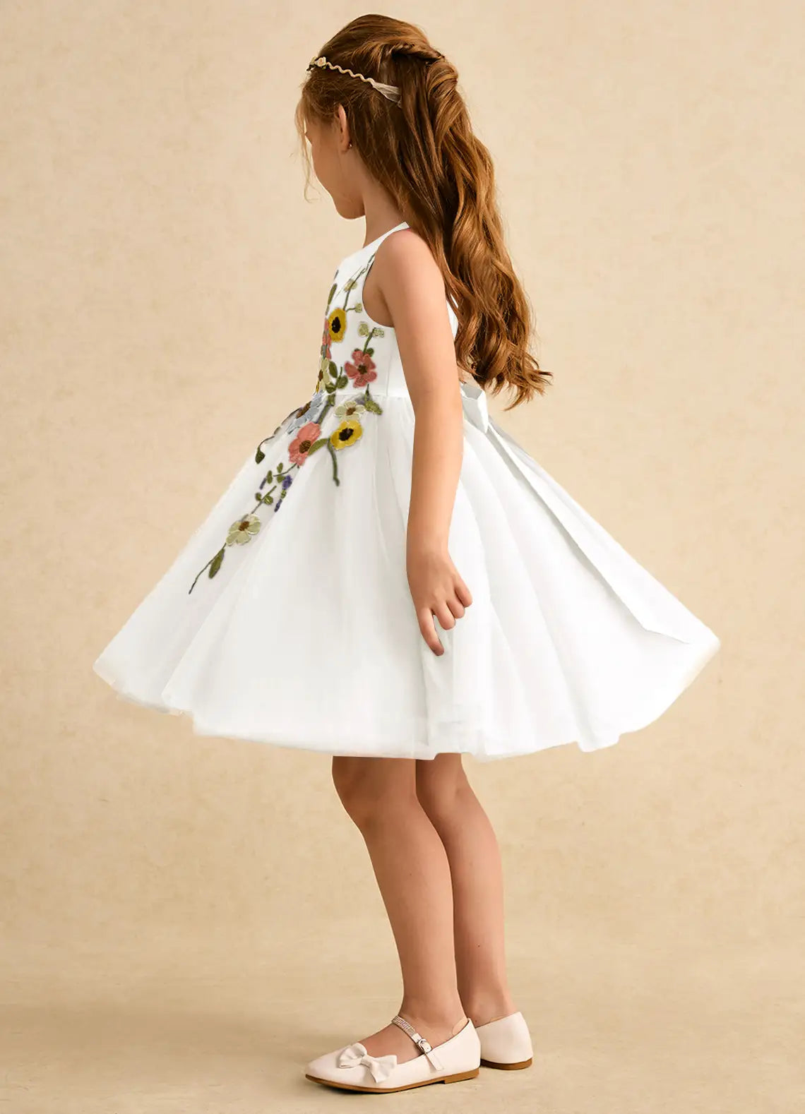 Floral A-Line Round Neck Sleeveless Knee-Length Formal Flower Girl Dress