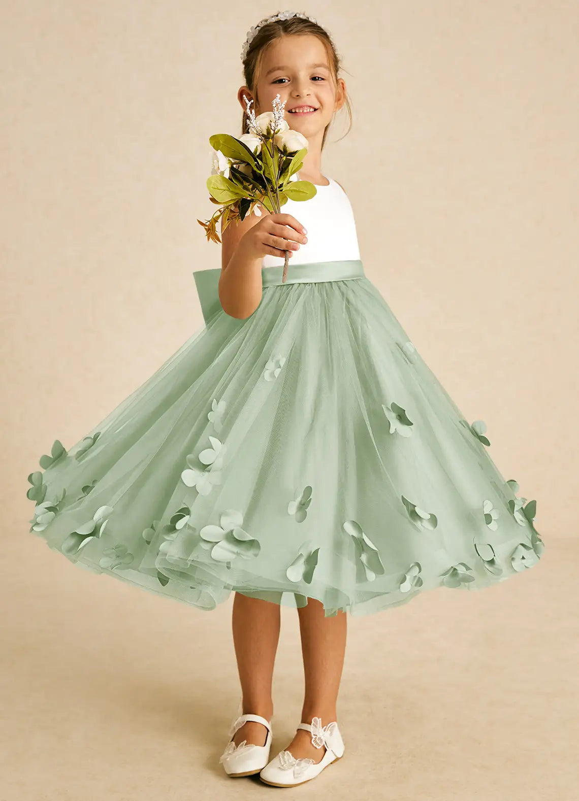 Floral A-Line Scoop Neck Sleeveless Knee-Length Formal Flower Girl Dress