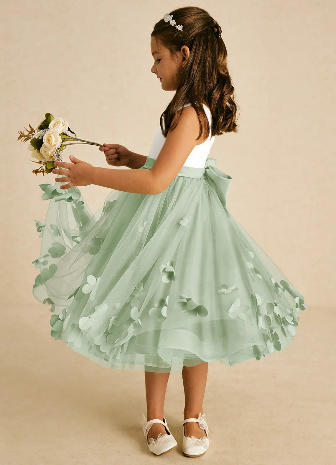 Floral A-Line Scoop Neck Sleeveless Knee-Length Formal Flower Girl Dress